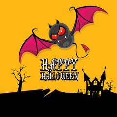 vector happy halloween card with bat