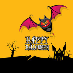 vector happy halloween card with bat