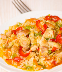 roast meat with vegetables and rice