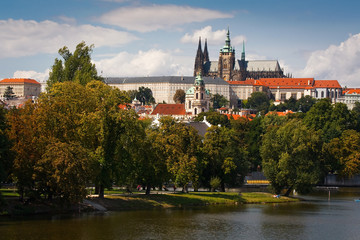 Obraz premium Old town of Prague as seen over river Vltava.
