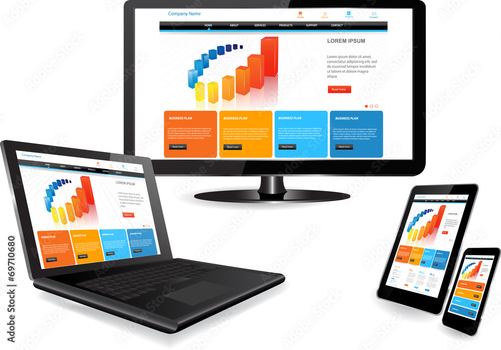 Wall mural website template on multiple devices