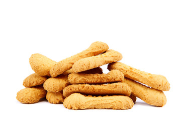 Heap of biscuits on white background.