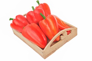 Red Bell Peppers in Wooden Box