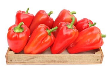 Red Bell Peppers in Wooden Box