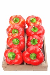 Red Bell Peppers in Wooden Box