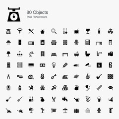 Fototapeta na wymiar 80 Objects Pixel Perfect Icons