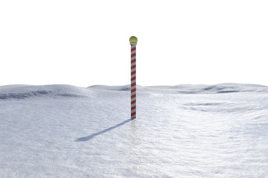 Digitally generated snowy landscape with pole