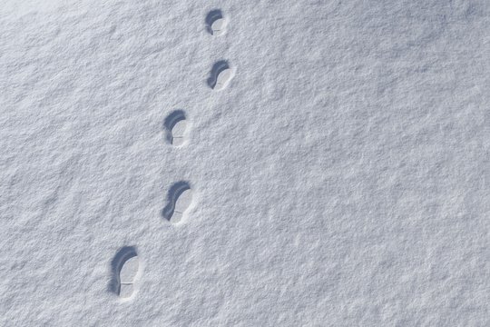 Footprints in snowy landscape