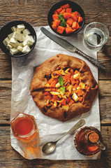 rye galette with honey pumpkin and goat cheese