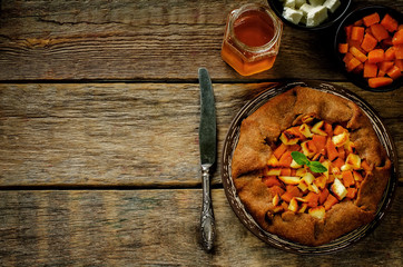 rye galette with honey pumpkin and goat cheese