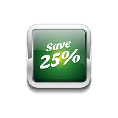 save 25 Percent Glossy Shiny Rounded Rectangular Vector Button