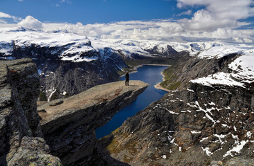 Hiker on Trolltunga, Norway