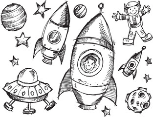 Outer Space Sketch Doodle Vector Set © Blue Foliage