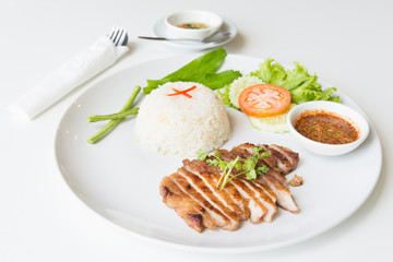 Grilled pork with garlic fried rice.