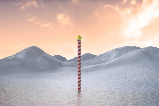 Snowy land scape with pole