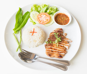 Grilled pork with garlic fried rice.