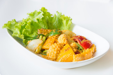 Stir fried squid with salted egg yolk.