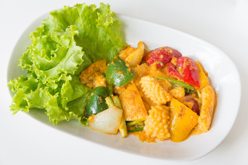 Stir fried squid with salted egg yolk.