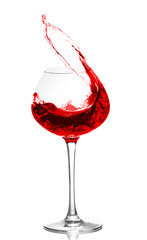 Wineglass with red wine, isolated on white
