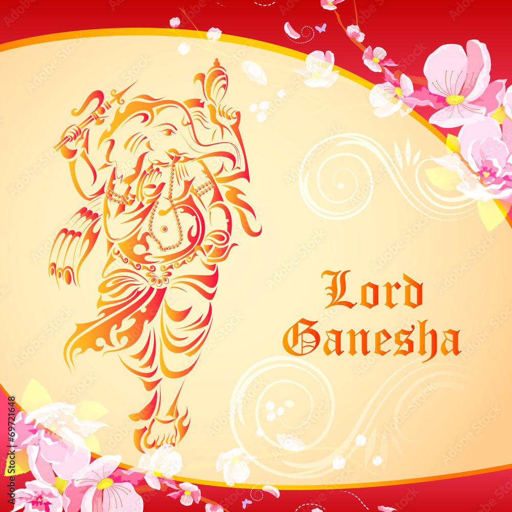 Wall mural Lord Ganesha on floral backdrop