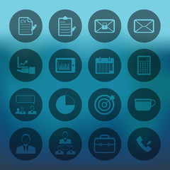 Blue background with Business and office icons set