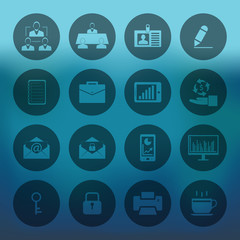 Blue background with Business and office icons set