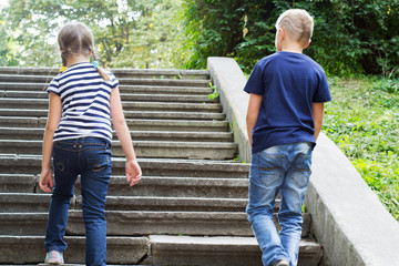 children on the steps of