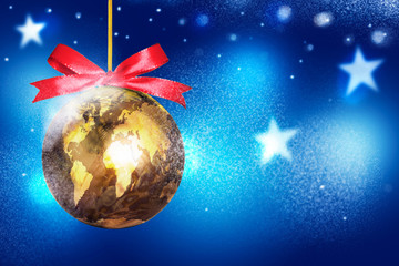 World map globe ornament ball. Christmas. Winter holiday