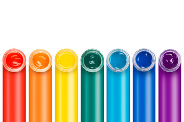 Paint in the glass jars on the colourful lines background