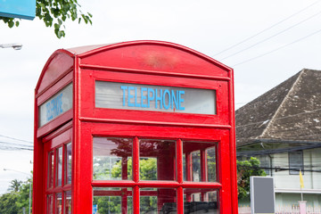 red phone booth in Chiang Mai, Thailand