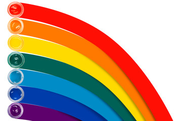 Paint in the glass jars on the colourful lines background