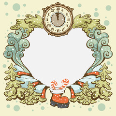 Christmas wreath retro card template