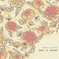 Vintage brown pink flowers frame corner pattern background