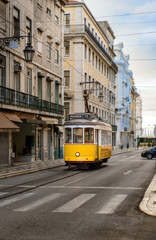 Fototapeta na wymiar Yellow tramway in Lisbon