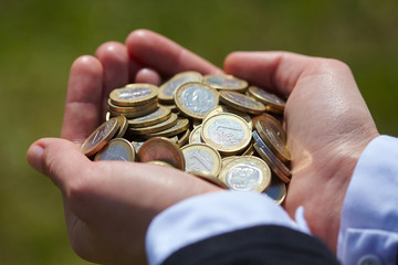 coins in the hand