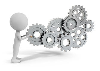  3d cute people - rotating gear mechanism