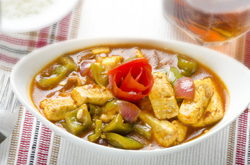 Yummy chilli paneer with boiled rice