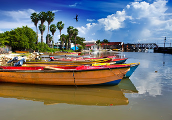 Naklejka na ściany i meble Jamaica. National boats on the Black river.