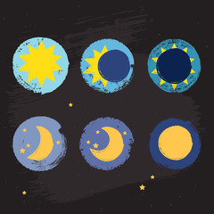 Sun moon crayon style icons