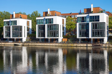 Modern residential houses at the water in Hamburg
