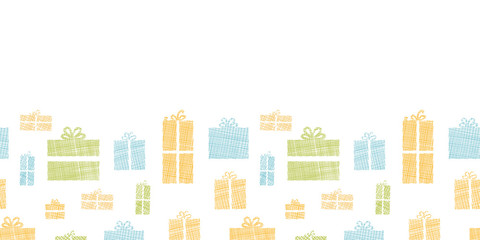 Colorful gift boxes textile texture horizontal border seamless