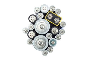 Variety of batteries viewed from above, isolated