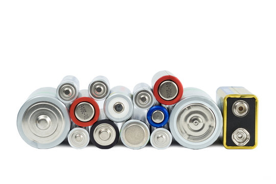 Variety of batteries viewed from the front, isolated