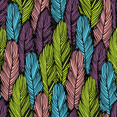 Colorful feather seamless background