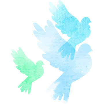 Three watercolor doves