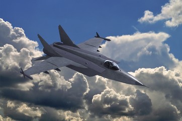 3d model of jetfighter in clouds