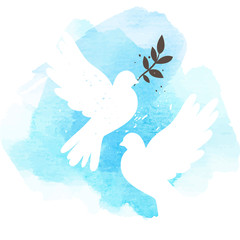 Doves on blue background - 69736092