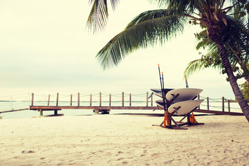 surfboards on tropical beach