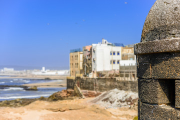 Blurred view to seaside and residential area