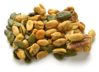 Mezcla de cacahuetes picantes rebozados , cacahuetes tostados